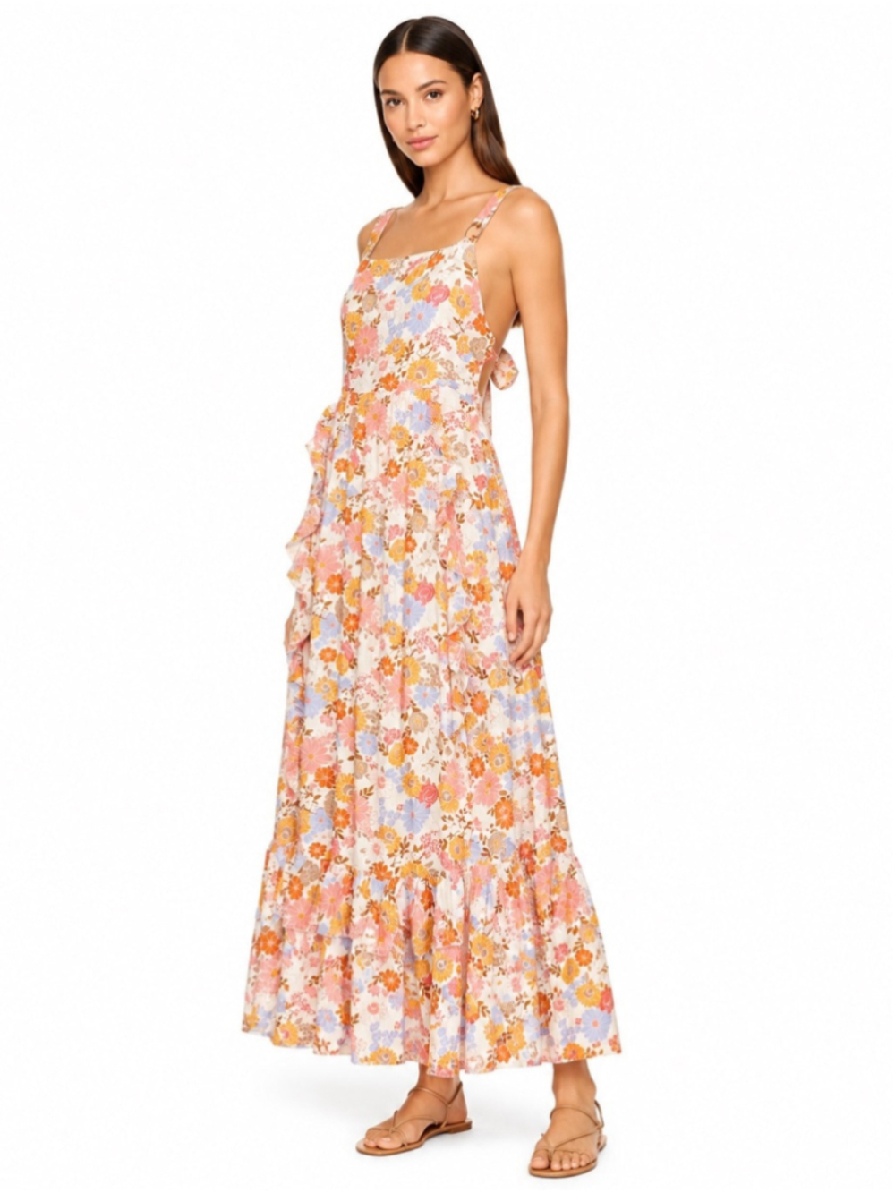 Anthropologie Abel the Label Floral Open Back Ruffle Maxi Dress Size Large